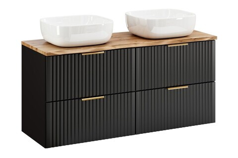Set mobilier baie, dulap dublu si 2 lavoare, 120 cm Wotan, Adel Black, Comad, MDF/PAL laminat, negru mat