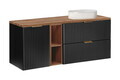 Set mobilier baie, dulap, cos de rufe integrat si lavoar, 140 cm , Adel Black, Comad, MDF/PAL laminat, negru mat/stejar wotan