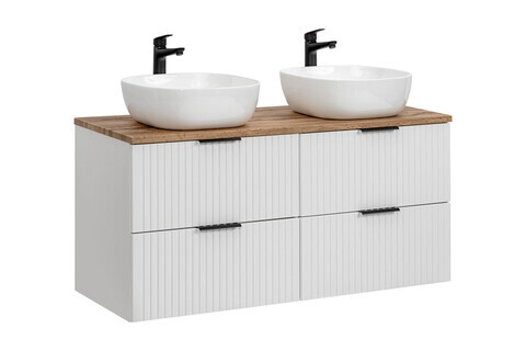 Set mobilier baie, dulap dublu si 2 lavoare, 120 cm, Adel White, Comad, MDF/PAL laminat, alb mat