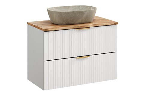 Set mobiler baie, dulap cu lavoar, 80 cm Wotan Anna, Adel White, Comad, MDF/PAL laminat, alb mat