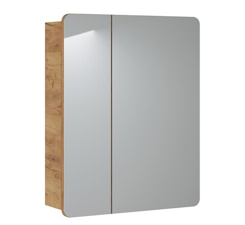 Cabinet cu oglinda si 2 usi, Aruba White, Comad, 60x16x75 cm, PAL laminat, stejar craft gold