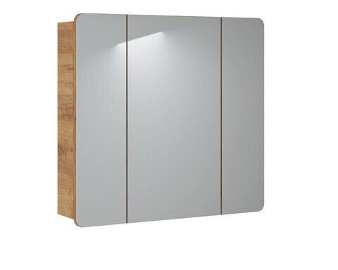 Cabinet cu oglinda si 3 usi, Aruba White, Comad, 80x16x75 cm, PAL laminat, stejar craft gold