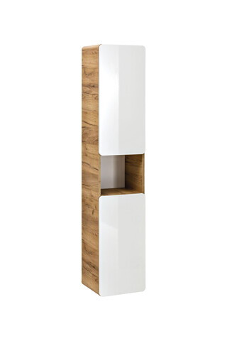 Dulap inalt cu usi, cu fixare pe perete, Aruba White, Comad, 35x32x170 cm, MDF/PAL laminat, alb lucios/stejar craft gold