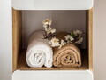 Dulap inalt cu usi, cu fixare pe perete, Aruba White, Comad, 35x32x170 cm, MDF/PAL laminat, alb lucios/stejar craft gold