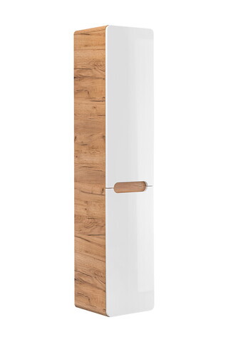 Dulap inalt cu cos de rufe integrat, cu fixare pe perete, Aruba White, Comad, 35x35x170 cm, MDF/PAL laminat, alb lucios/stejar craft gold