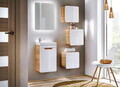 Dulap suspendat cu 1 usa, Aruba White, Comad, 35x22x35 cm, MDF/PAL laminat, alb lucios/stejar craft gold