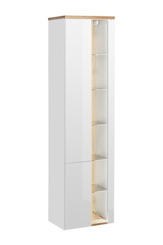 Dulap inalt cu usi, cu fixare pe perete, Bahama White, Comad, 45x33x170 cm, MDF/PAL laminat, alb/stejar wotan