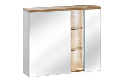 Cabinet cu oglinda si 2 usi, Bahama White, Comad, 80x20x70 cm, PAL laminat, alb/stejar wotan