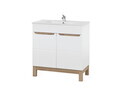 Set dulap de baie cu lavoar si sifon, 80 cm Lava, Bali White, Comad, MDF/PAL laminat, alb lucios/alb