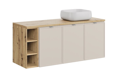 Set mobilier baie, dulap dublu cu lavoar, 140 cm Artisan Un Nika, Bella Cashmere, Comad, MDF/PAL laminat, casmir mat