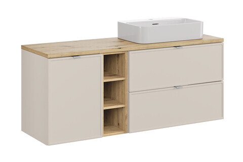 Set mobilier baie, dulap, cos de rufe integrat si lavoar, 140 cm Artisan Trust, Bella Cashmere, Comad, MDF/PAL laminat, casmir mat