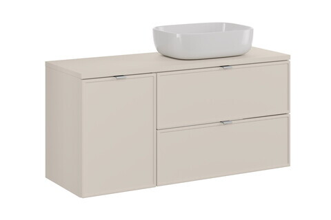 Set mobilier baie, dulap, cos de rufe integrat si lavoar, 120 cm Smile, Bella Cashmere, Comad, MDF/PAL laminat, casmir mat