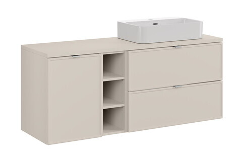 Set mobilier baie, dulap, cos de rufe integrat si lavoar, 140 cm Trust, Bella Cashmere, Comad, MDF/PAL laminat, casmir mat