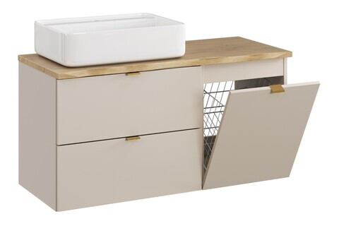 Set mobilier baie, dulap, cos de rufe integrat si lavoar, 100 cm, Dalia Cashmere Cremona, Comad, MDF/PAL laminat, casmir mat