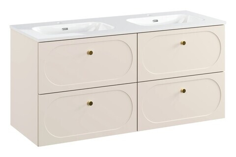 Set mobilier baie, dulap dublu si lavoar dublu, 120 cm, Donna Sand, Comad, MDF/PAL laminat, nisipiu