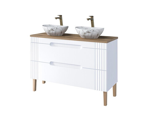 Set mobilier baie, dulap dublu si 2 lavoare, 120 cm, Fiji White, Comad, MDF/PAL laminat, alb