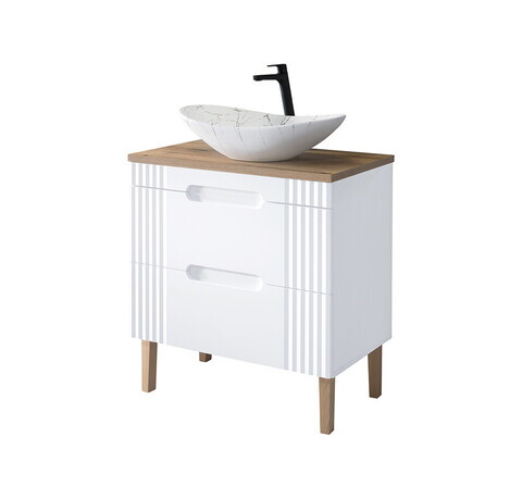 Set mobiler baie, dulap cu lavoar, 80 cm, Fiji White, Comad, MDF/PAL laminat, alb