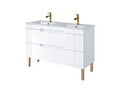 Set dulap de baie cu lavoar dublu si sifon, 120 cm Lava, Fiji White, Comad, MDF/PAL laminat, alb