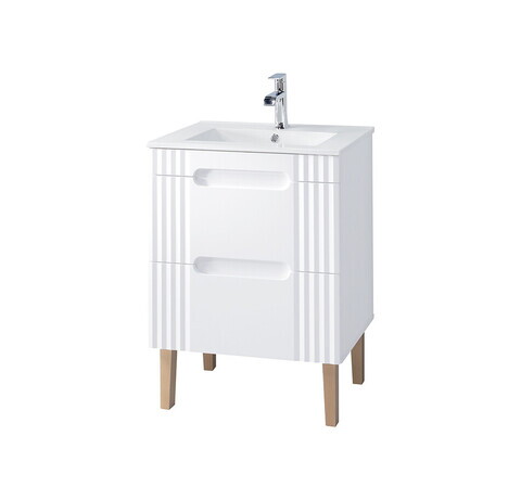 Set dulap de baie cu lavoar si sifon, 60 cm Lava, Fiji White, Comad, MDF/PAL laminat, alb