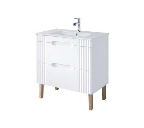 Set dulap de baie cu lavoar si sifon, 80 cm Lava, Fiji White, Comad, MDF/PAL laminat, alb