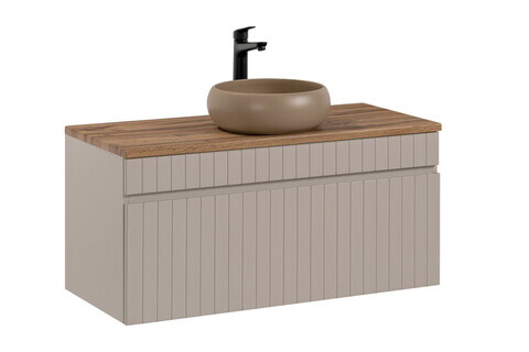 Set mobiler baie, dulap cu lavoar, 100 cm Wiki, Iconic Cashmere, Comad, MDF/PAL laminat, casmir mat