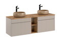 Set mobilier baie, dulap dublu si 2 lavoare, 140 cm Wiki Coast Evoke, Iconic Cashmere Oak, Comad, MDF/PAL laminat, casmir mat