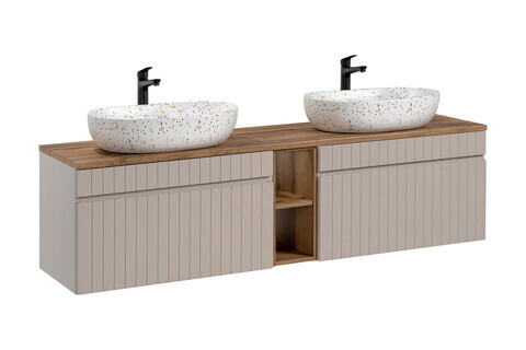 Set mobilier baie, dulap dublu si 2 lavoare, 180 cm Coast Evoke, Iconic Cashmere, Comad, MDF/PAL laminat, casmir mat