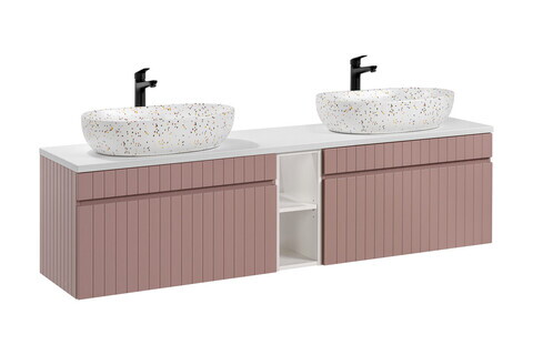 Set mobilier baie, dulap dublu si 2 lavoare, 180 cm, Iconic Rose, Comad, MDF/PAL laminat, roz antic/alb