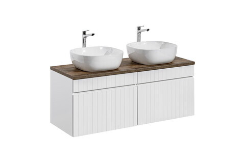 Set mobilier baie, dulap dublu si 2 lavoare, 120 cm, Iconic White, Comad, MDF/PAL laminat, alb/stejar santa fe vintage