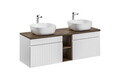Set mobilier baie, dulap dublu si 2 lavoare, 140 cm, Iconic White, Comad, MDF/PAL laminat, alb/stejar santa fe vintage