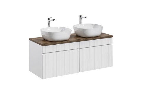 Set mobilier baie, dulap dublu si 2 lavoare, 160 cm, Iconic White, Comad, MDF/PAL laminat, alb/stejar santa fe vintage