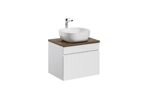 Set mobiler baie, dulap cu lavoar, 60 cm, Iconic White, Comad, MDF/PAL laminat, alb/stejar santa fe vintage