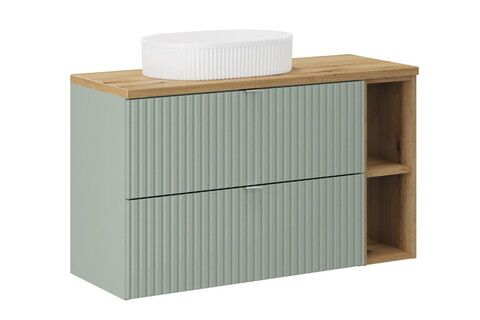 Set mobilier baie, dulap dublu cu lavoar, 100 cm Beyond, Line Reed Green Oak, Comad, MDF/PAL laminat, verde reed