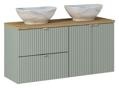 Set mobilier baie, dulap dublu si 2 lavoare, 120 cm, Line Reed Green Oak, Comad, MDF/PAL laminat, verde reed