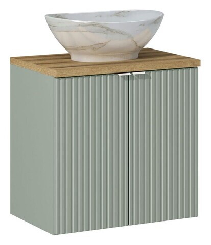 Set mobiler baie, dulap cu lavoar, 60 cm D Un Pati, Line Reed Green Oak, Comad, MDF/PAL laminat, verde reed