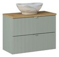 Set mobiler baie, dulap cu lavoar, 80 cm S Un Pati, Line Reed Green Oak, Comad, MDF/PAL laminat, verde reed