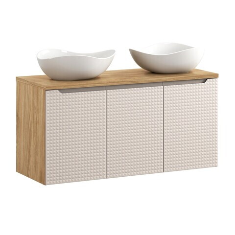 Set mobilier baie, dulap dublu si 2 lavoare, 120 cm S Un Cloud, Luxor Beige, Comad, MDF/PAL laminat, stejar