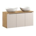 Set mobilier baie, dulap dublu si 2 lavoare, 120 cm S Un Cloud, Luxor Beige, Comad, MDF/PAL laminat, stejar