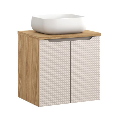 Set mobiler baie, dulap cu lavoar, 60 cm D Un Nika, Luxor Beige, Comad, MDF/PAL laminat, stejar