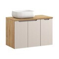 Set mobilier baie, dulap dublu cu lavoar, 90 cm D Un Nika, Luxor Beige, Comad, MDF/PAL laminat, stejar