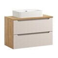 Set mobiler baie, dulap cu lavoar, 90 cm Trust, Luxor Beige, Comad, MDF/PAL laminat, stejar