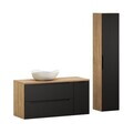 Set moblier baie, masca cu lavoar si dulap inalt, 120 cm Cloud, Luxor Black, Comad, MDF/PAL laminat, negru mat/stejar