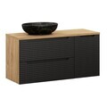 Set mobilier baie, dulap dublu cu lavoar, 120 cm Mona, Luxor Black, Comad, MDF/PAL laminat, negru mat/stejar