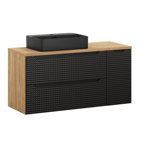 Set mobilier baie, dulap dublu cu lavoar, 120 cm Trust, Luxor Black, Comad, MDF/PAL laminat, negru mat/stejar