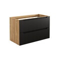 Set mobilier baie, dulap dublu cu lavoar, 120 cm Trust, Luxor Black, Comad, MDF/PAL laminat, negru mat/stejar