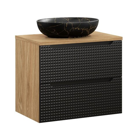 Set mobiler baie, dulap cu lavoar, 70 cm, Luxor Black, Comad, MDF/PAL laminat, negru mat/stejar