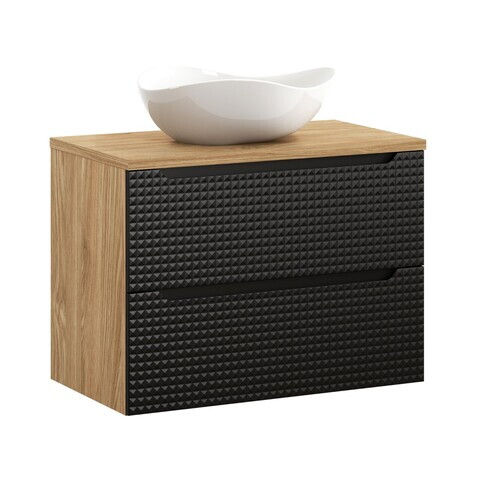 Set mobiler baie, dulap cu lavoar, 80 cm, Luxor Black, Comad, MDF/PAL laminat, negru mat/stejar