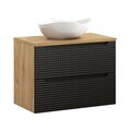 Set mobiler baie, dulap cu lavoar, 80 cm, Luxor Black, Comad, MDF/PAL laminat, negru mat/stejar