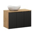 Set mobilier baie, dulap dublu cu lavoar, 90 cm, Luxor Black, Comad, MDF/PAL laminat, negru mat/stejar