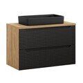 Set mobiler baie, dulap cu lavoar, 90 cm, Luxor Black, Comad, MDF/PAL laminat, negru mat/stejar